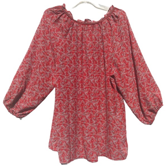 Max Studio Crepe Peasant Blouse Red Floral Print Size 2X - Picture 3 of 16
